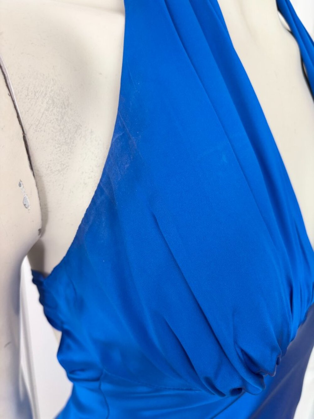 VTG CACHE 100% Silk Halter Neck Formal Mermaid Dress Royal Blue Y2K SZ 6 - Picture 8 of 13